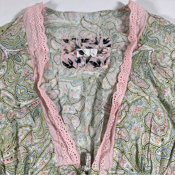 Anthropologie Florets Paisley Sleep Robe Eyelet Lace Romantic Pastel Size Small - Picture 4 of 16